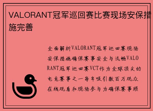VALORANT冠军巡回赛比赛现场安保措施完善