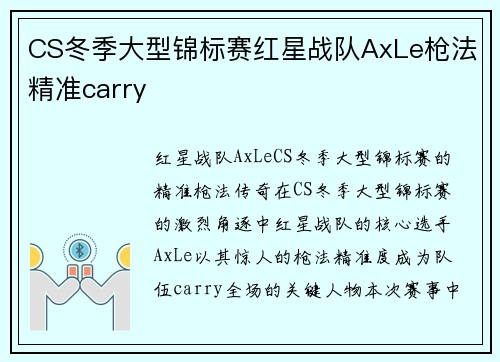 CS冬季大型锦标赛红星战队AxLe枪法精准carry